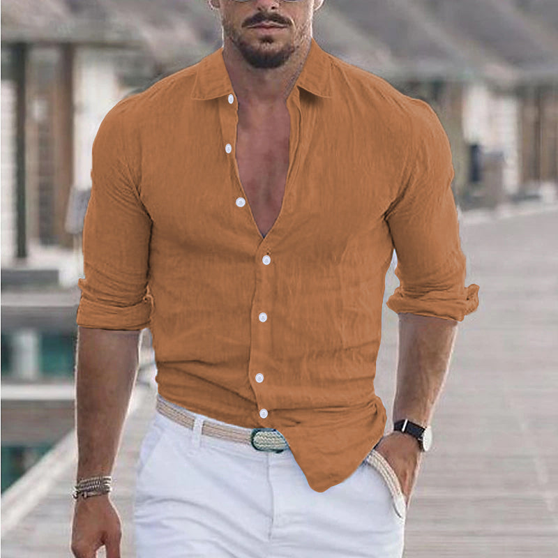 Luca | Herren Leinenhemd Langarm Umlegekragen Sommerhemd Uni