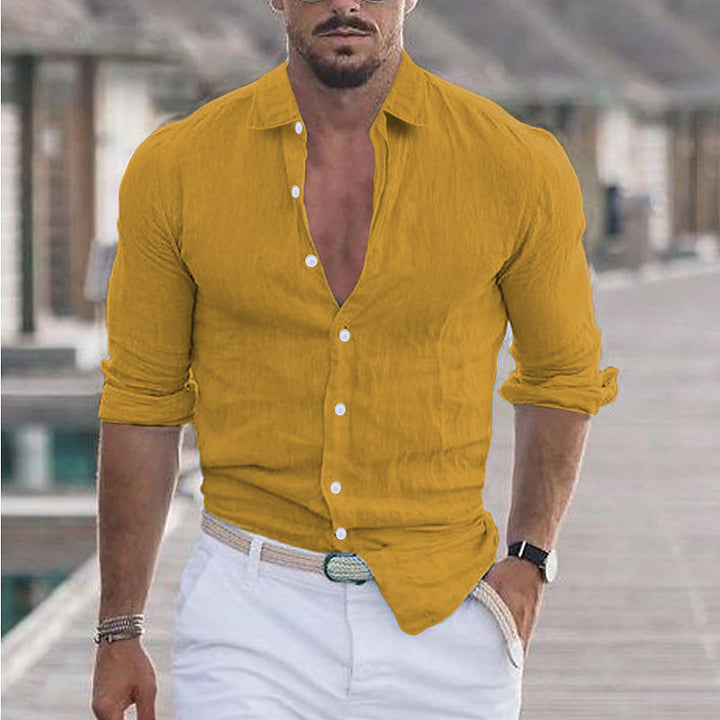 Luca | Herren Leinenhemd Langarm Umlegekragen Sommerhemd Uni