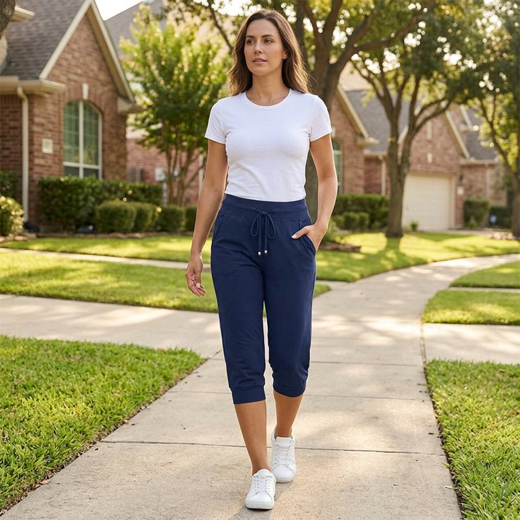Fjelma | Damen Capri Jogginghose mit Tunnelzug - Navy - Image 6