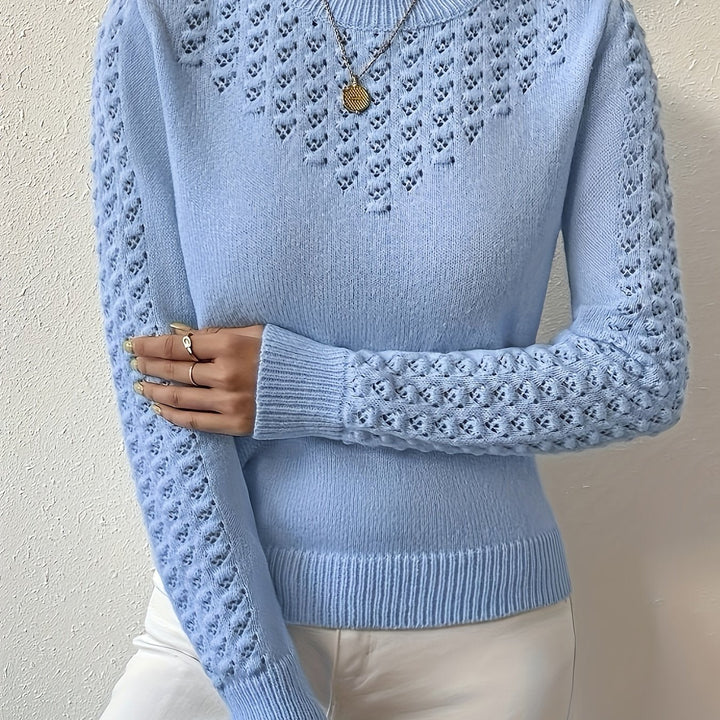 Fjelwine | Damen Ajour-Strickpullover Rundhals - Baby Blue - Image 1
