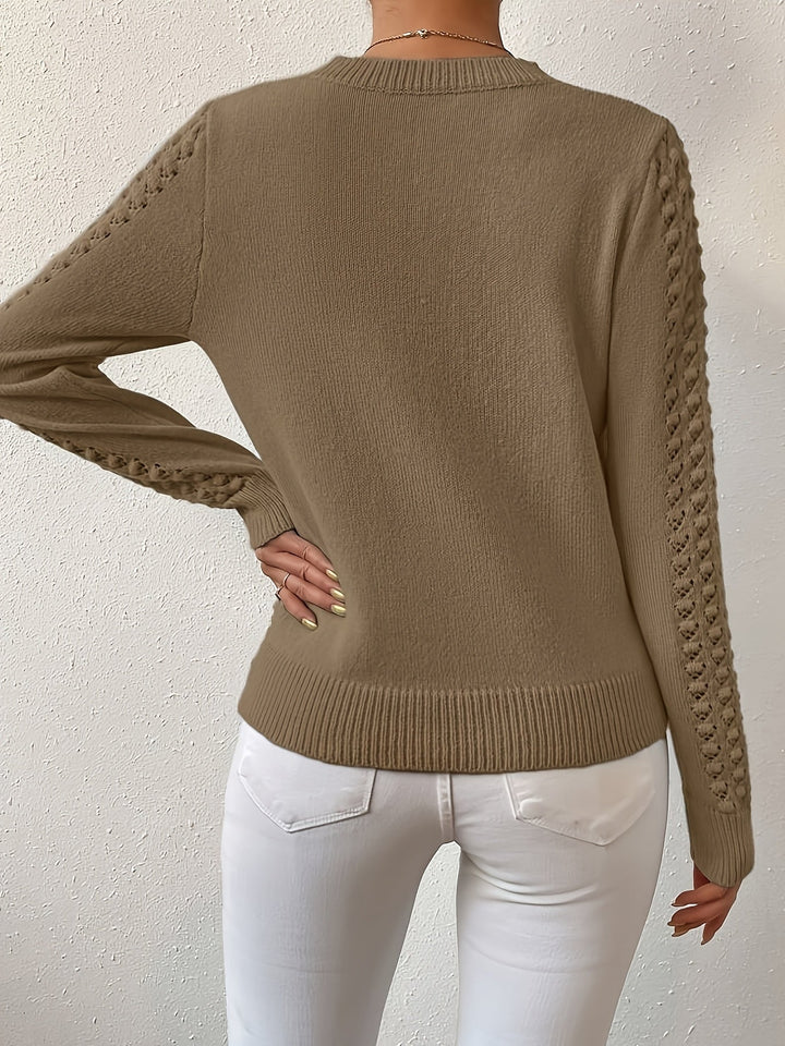 Fjelwine | Damen Ajour-Strickpullover Rundhals - Baby Blue - Image 10