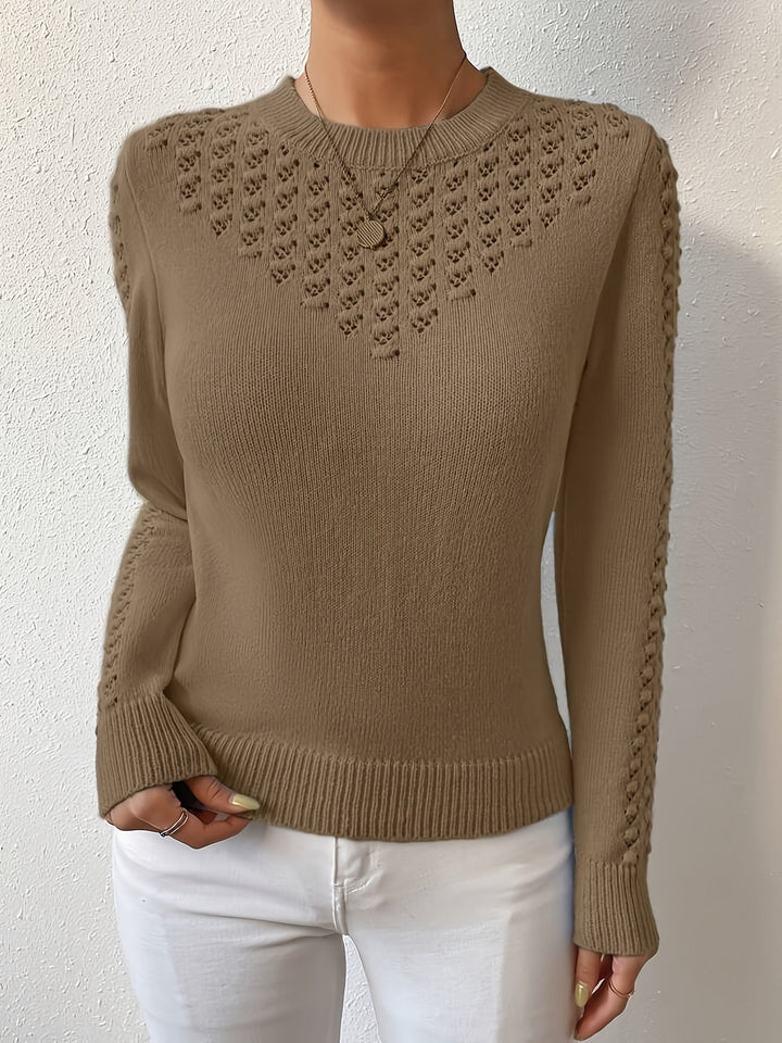Fjelwine | Damen Ajour-Strickpullover Rundhals - Baby Blue - Image 13