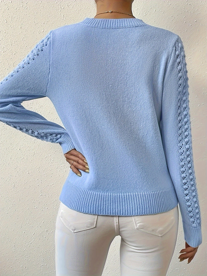 Fjelwine | Damen Ajour-Strickpullover Rundhals - Baby Blue - Image 3