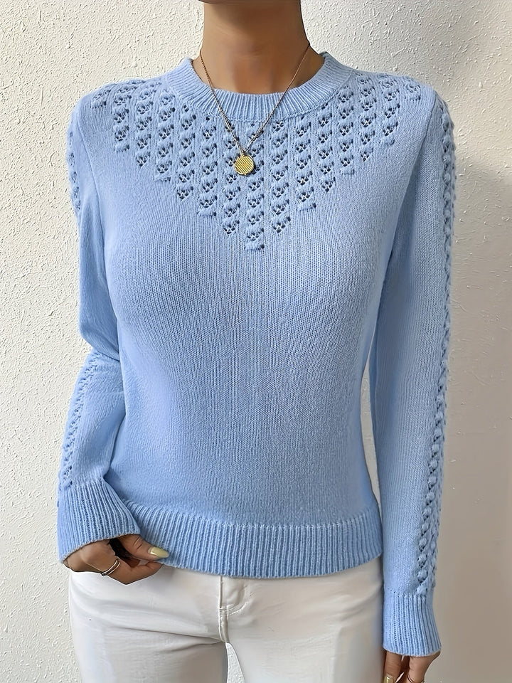 Fjelwine | Damen Ajour-Strickpullover Rundhals - Baby Blue - Image 4