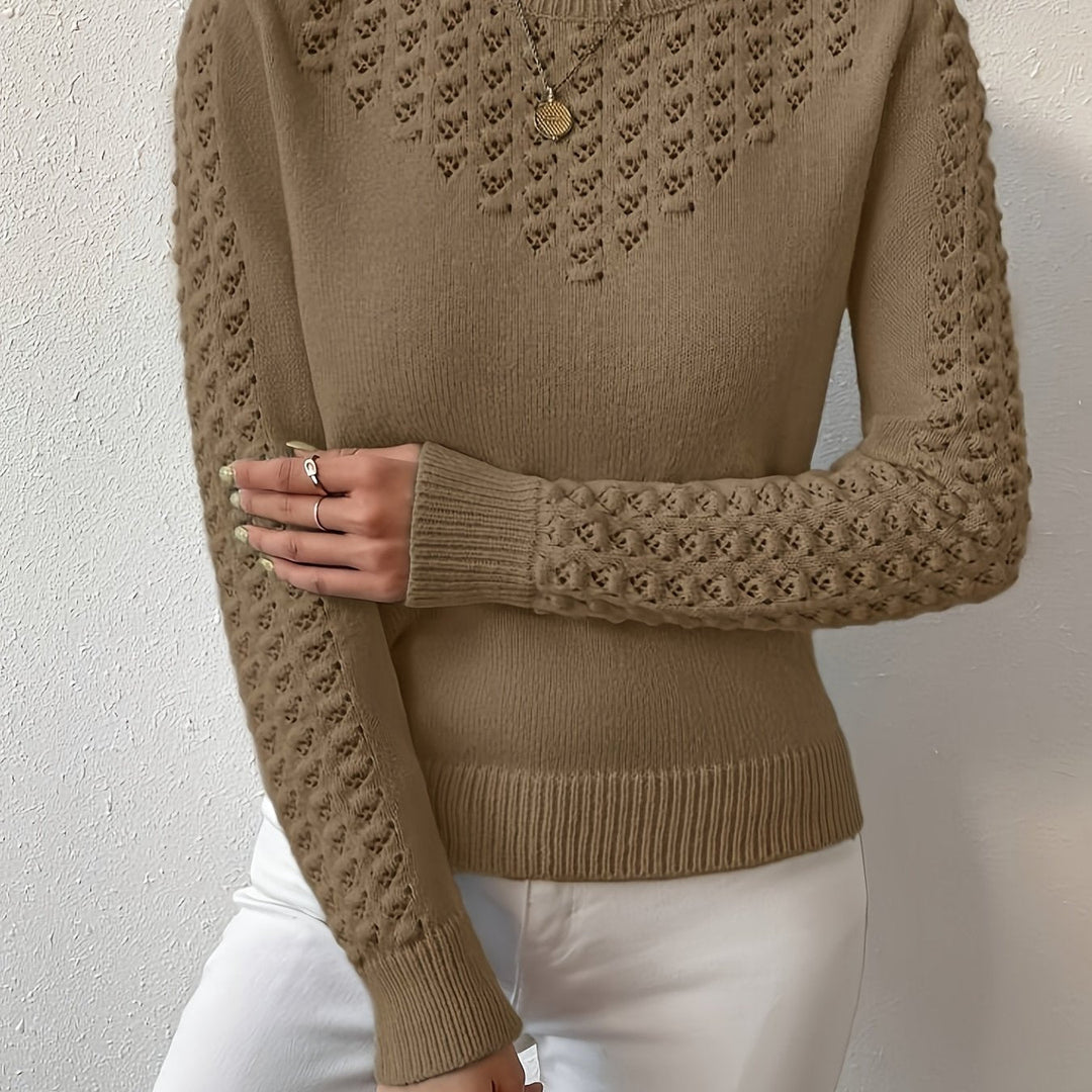 Fjelwine | Damen Ajour-Strickpullover Rundhals - Baby Blue - Image 8