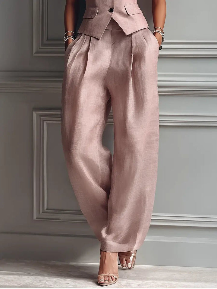 Florentine | Damen Zweiteiler Weste mit Weiter Hose - Light Pink - Image 5