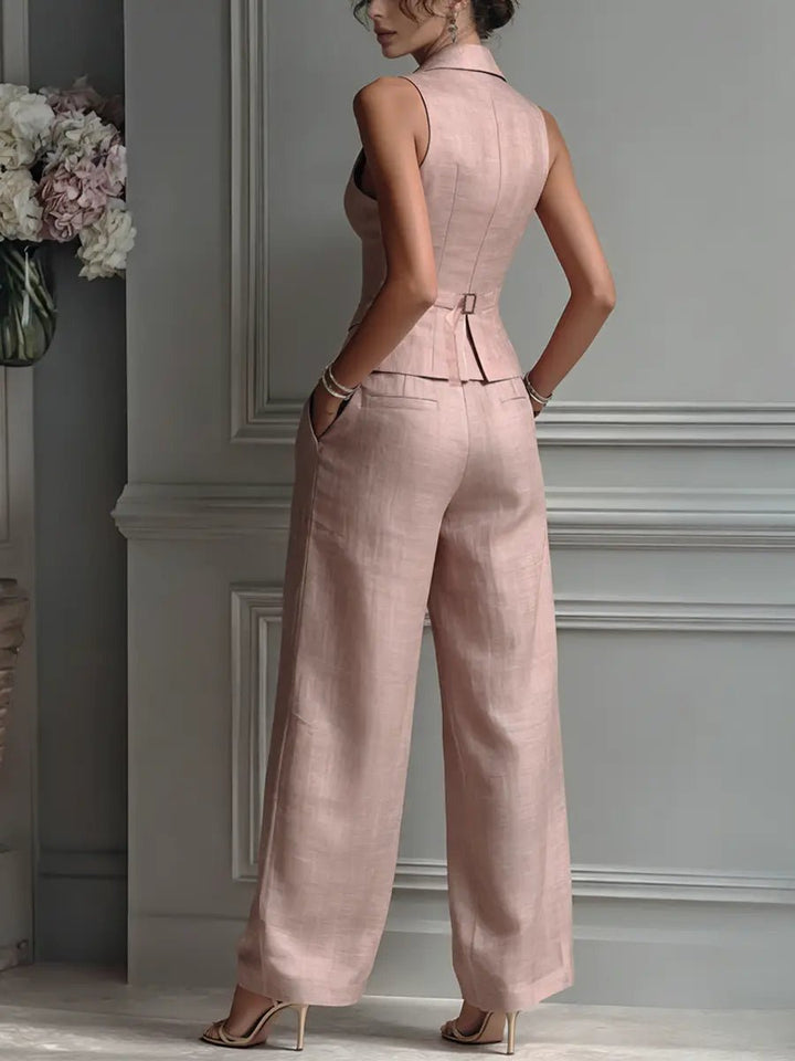 Florentine | Damen Zweiteiler Weste mit Weiter Hose - Light Pink - Image 6
