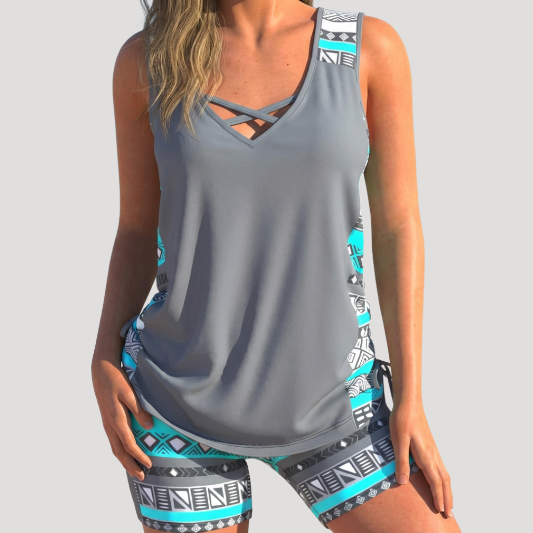 Floriana | Damen Tankini Set mit Shorts - Grey - Image 1