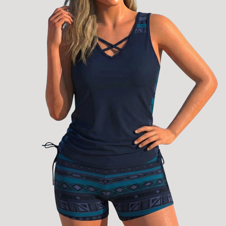 Floriana | Damen Tankini Set mit Shorts - Grey - Image 3