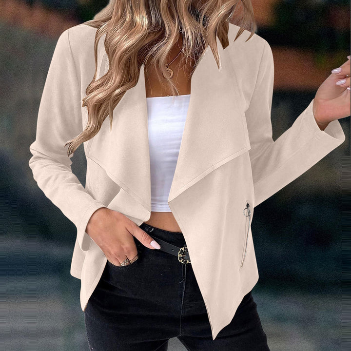 Florinda | Damen Kurzjacke Wasserfallkragen Langarm - Cream - Image 2