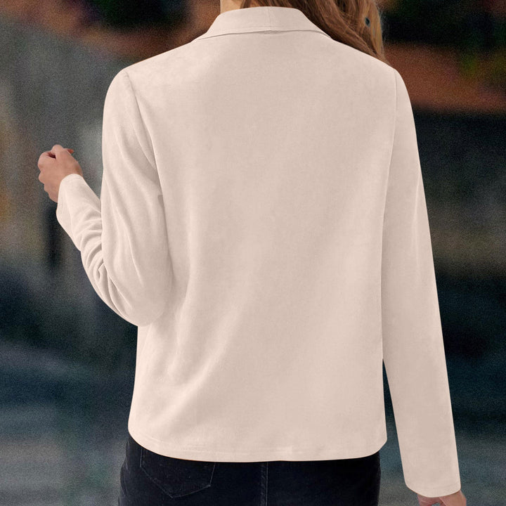 Florinda | Damen Kurzjacke Wasserfallkragen Langarm - Cream - Image 3