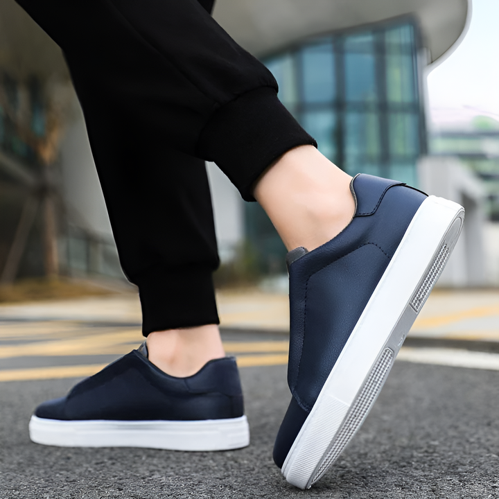 Marco | Herren Sneaker Slip-On Leder Weiß Schwarz Blau