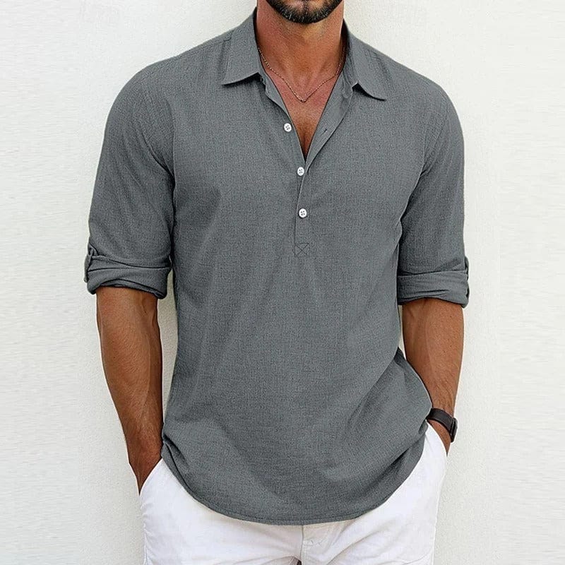 Rafael | Herren Leinenhemd Langarm Casual Polokragen Sommer