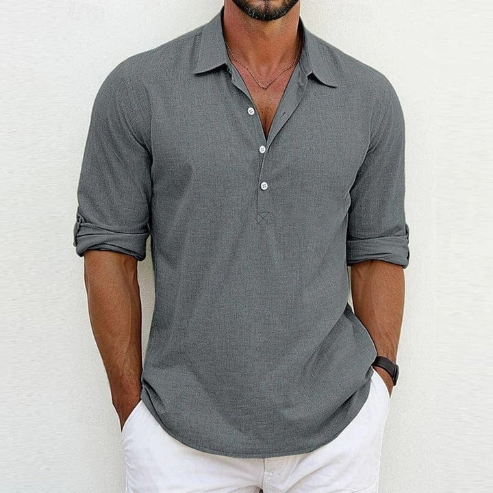 Rafael | Herren Leinenhemd Langarm Casual Polokragen Sommer
