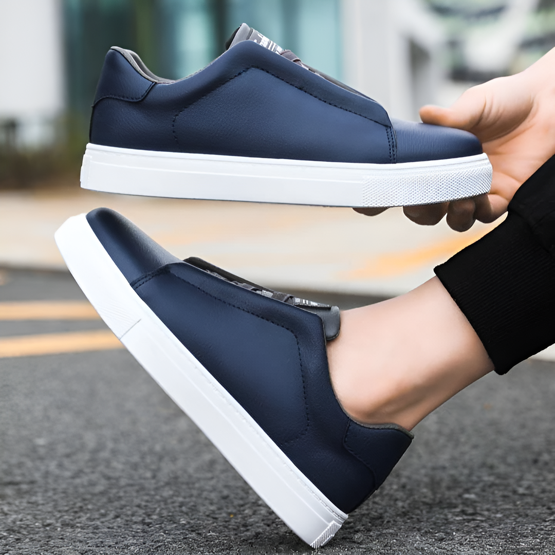 Marco | Herren Sneaker Slip-On Leder Weiß Schwarz Blau