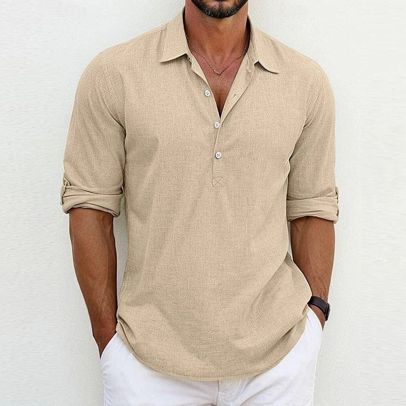 Rafael | Herren Leinenhemd Langarm Casual Polokragen Sommer