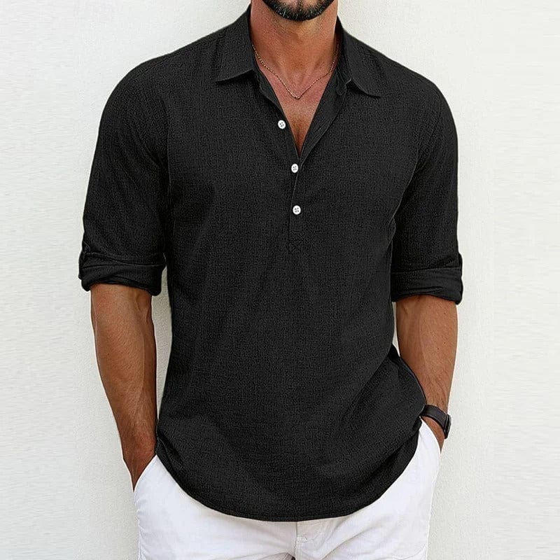 Rafael | Herren Leinenhemd Langarm Casual Polokragen Sommer