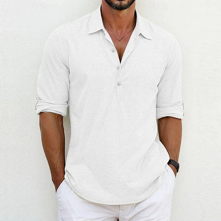 Rafael | Herren Leinenhemd Langarm Casual Polokragen Sommer
