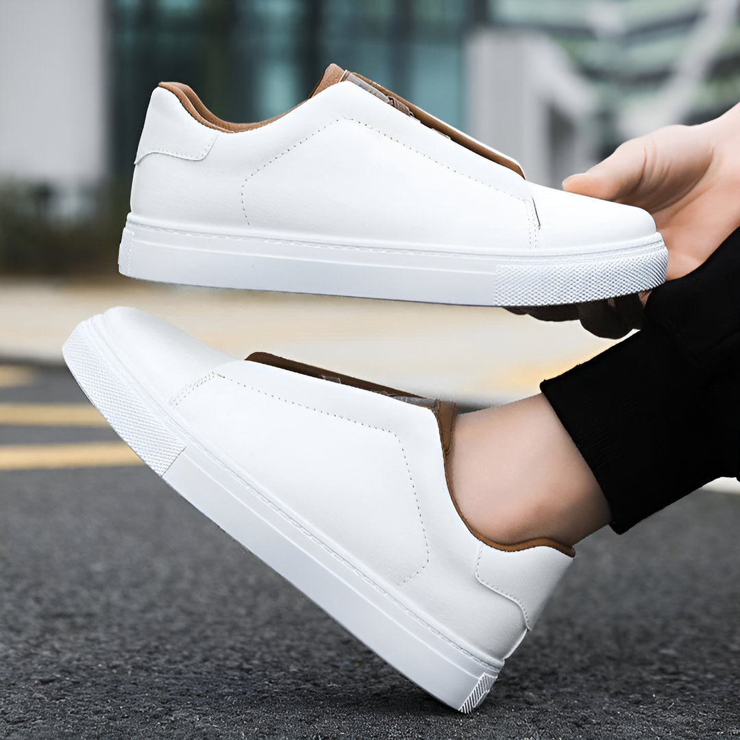 Marco | Herren Sneaker Slip-On Leder Weiß Schwarz Blau