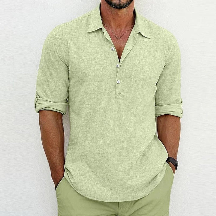 Rafael | Herren Leinenhemd Langarm Casual Polokragen Sommer