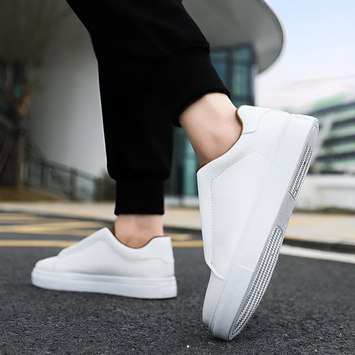Marco | Herren Sneaker Slip-On Leder Weiß Schwarz Blau