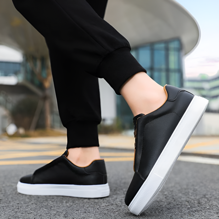 Marco | Herren Sneaker Slip-On Leder Weiß Schwarz Blau