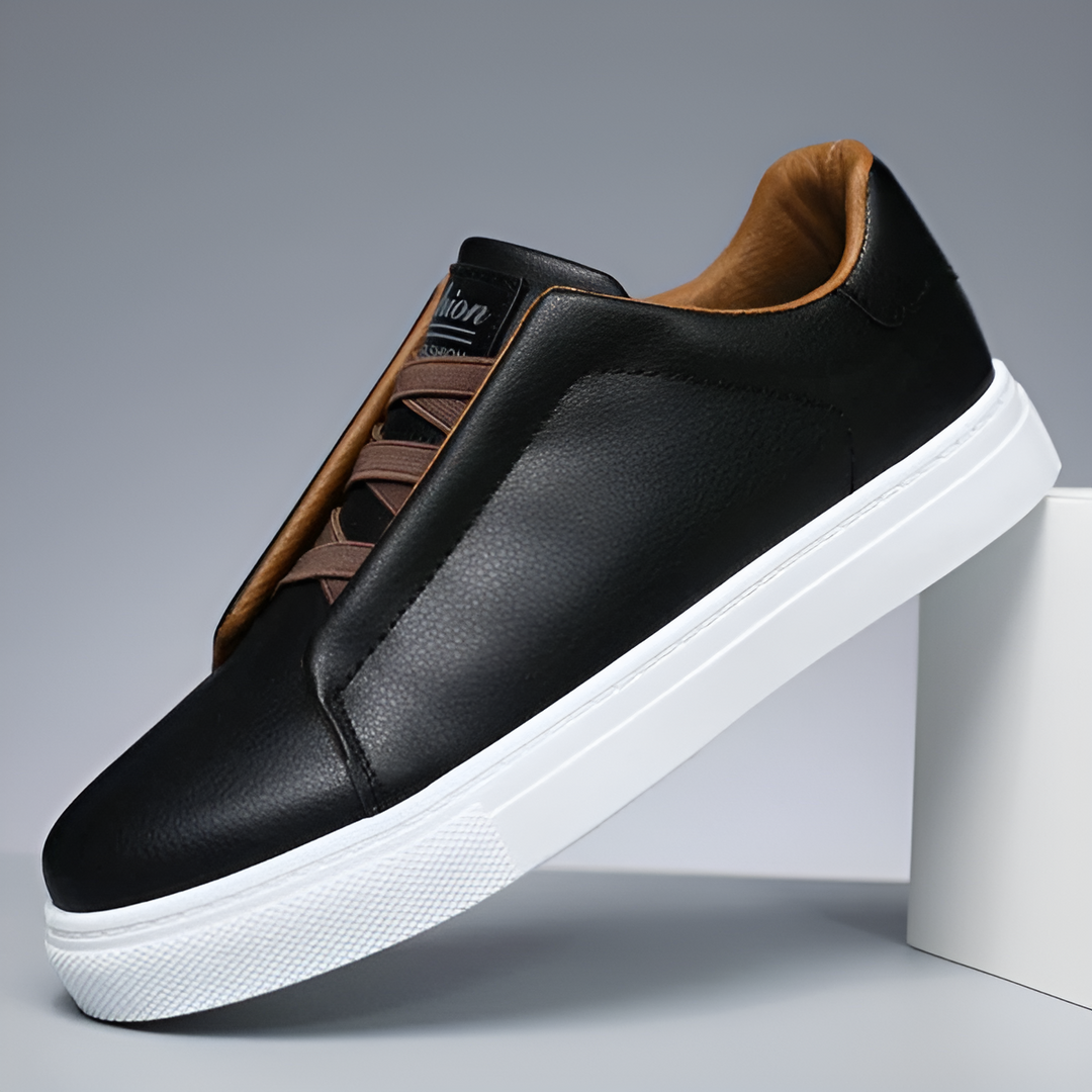 Marco | Herren Sneaker Slip-On Leder Weiß Schwarz Blau