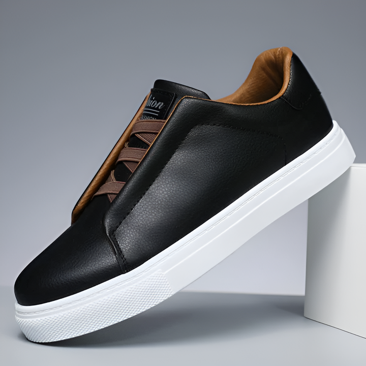 Marco | Herren Sneaker Slip-On Leder Weiß Schwarz Blau