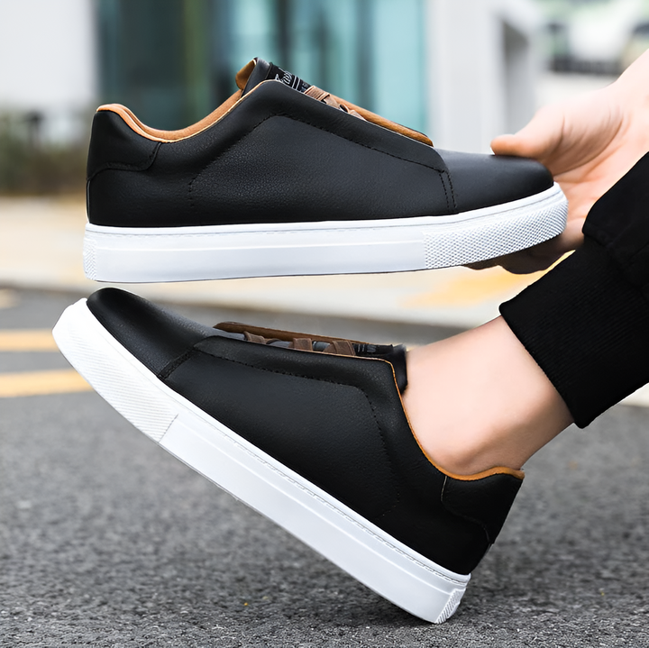 Marco | Herren Sneaker Slip-On Leder Weiß Schwarz Blau