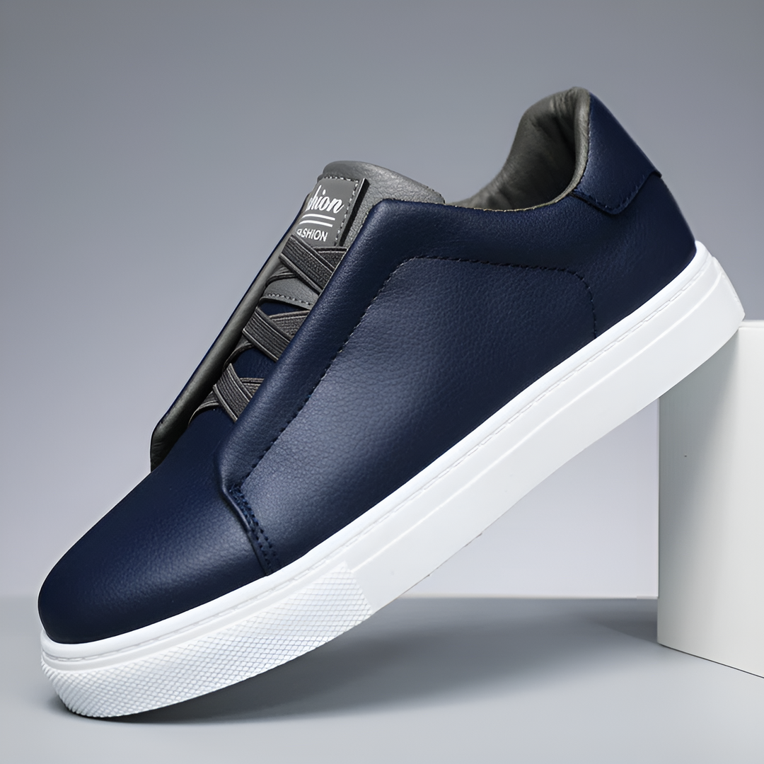 Marco | Herren Sneaker Slip-On Leder Weiß Schwarz Blau