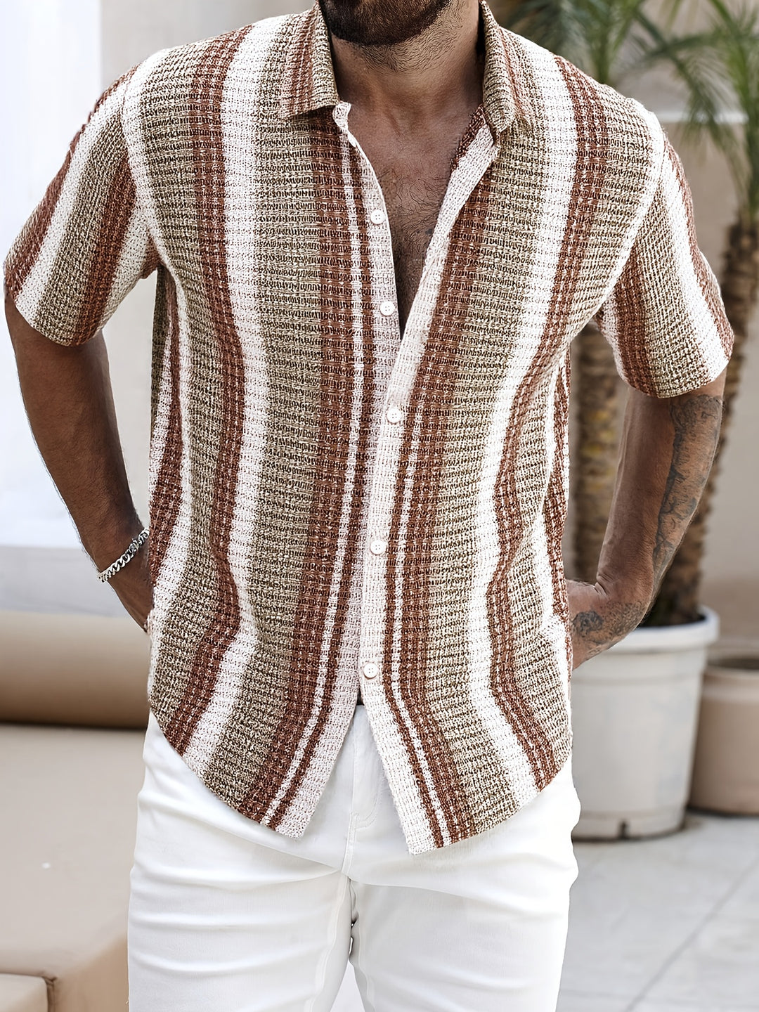 Matteo | Herren Kurzarmhemd Gestreift Casual Sommer Strandhemd