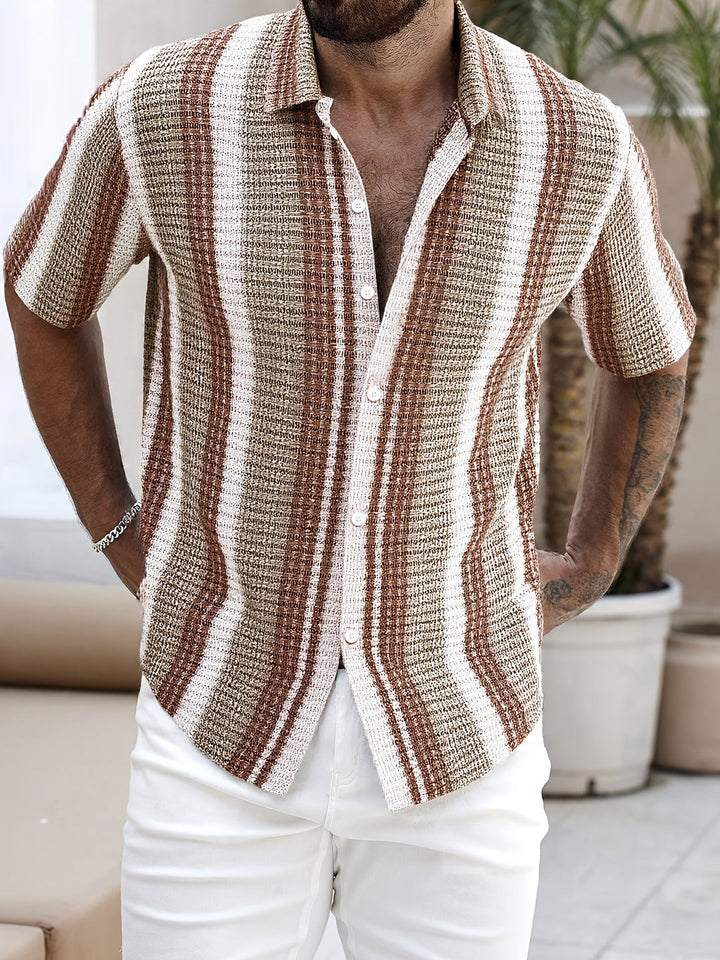 Matteo | Herren Kurzarmhemd Gestreift Casual Sommer Strandhemd