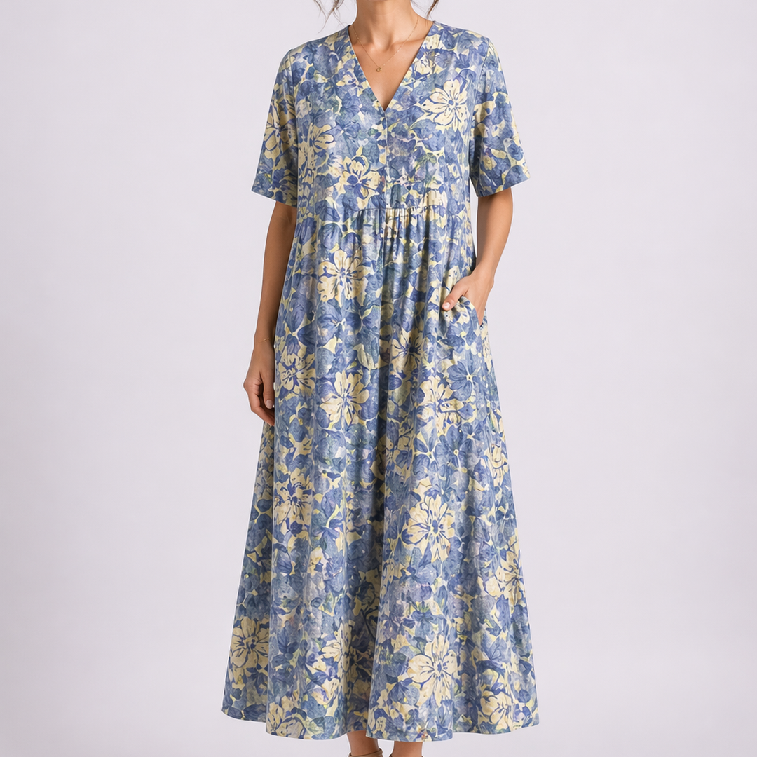 Francine | Damen V-Ausschnitt Blumen Midikleid - Floral - Image 1