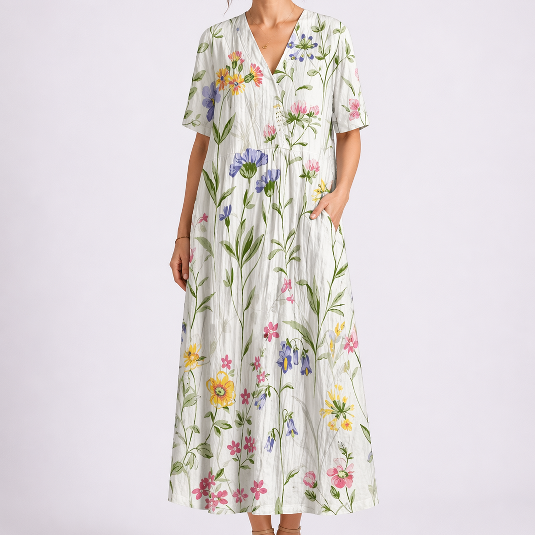 Francine | Damen V-Ausschnitt Blumen Midikleid - Floral - Image 4