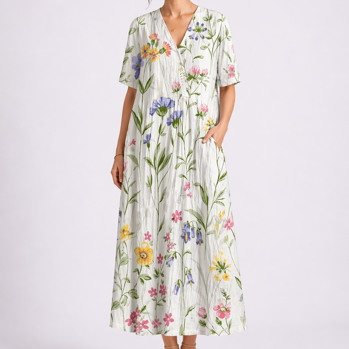 Francine | Damen V-Ausschnitt Blumen Midikleid - Floral - Image 4