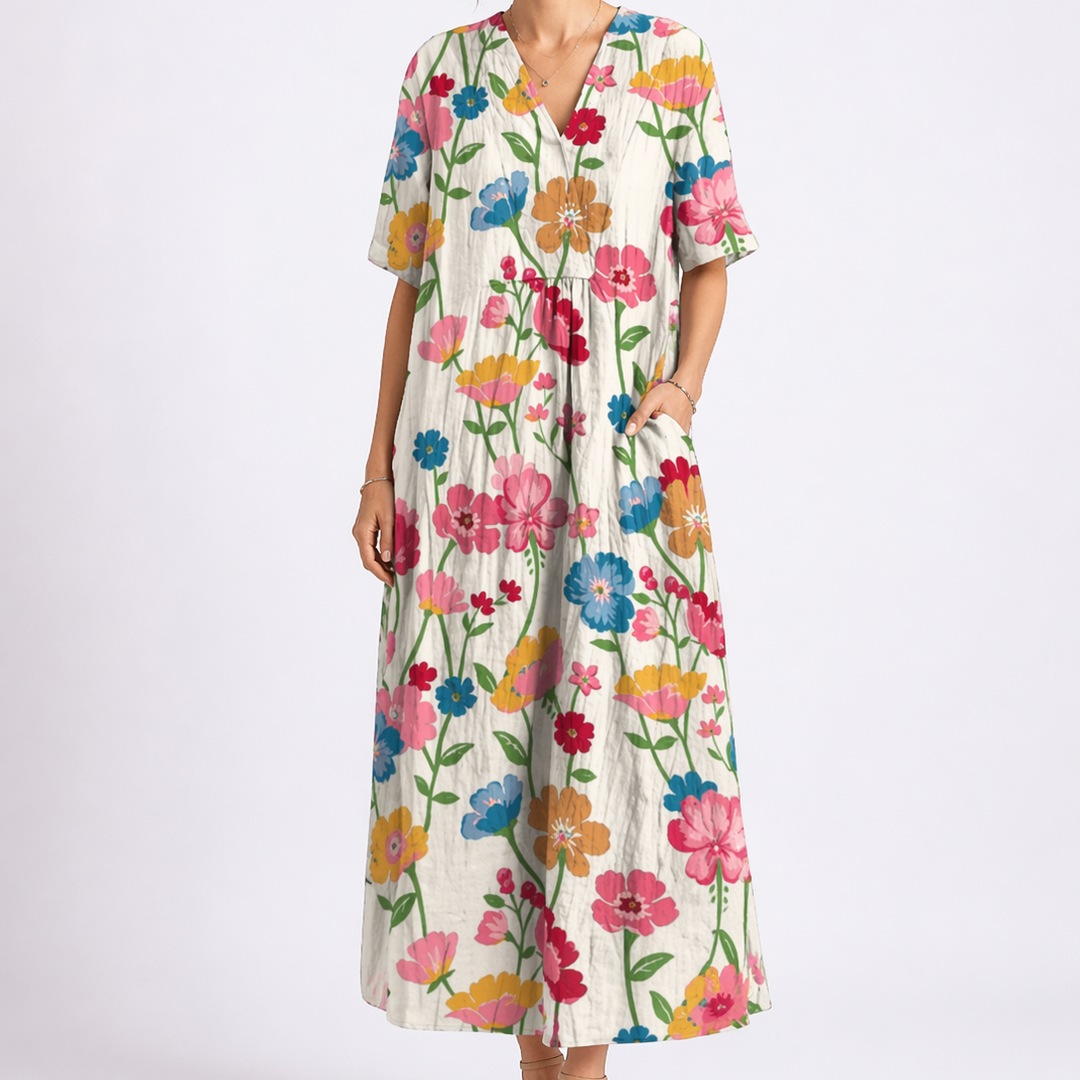 Francine | Damen V-Ausschnitt Blumen Midikleid - Floral - Image 5