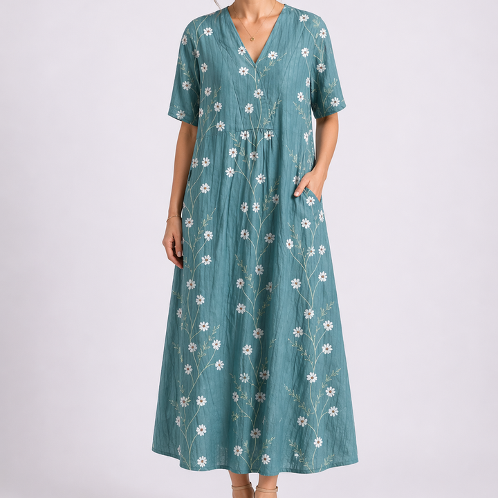 Francine | Damen V-Ausschnitt Blumen Midikleid - Floral - Image 6