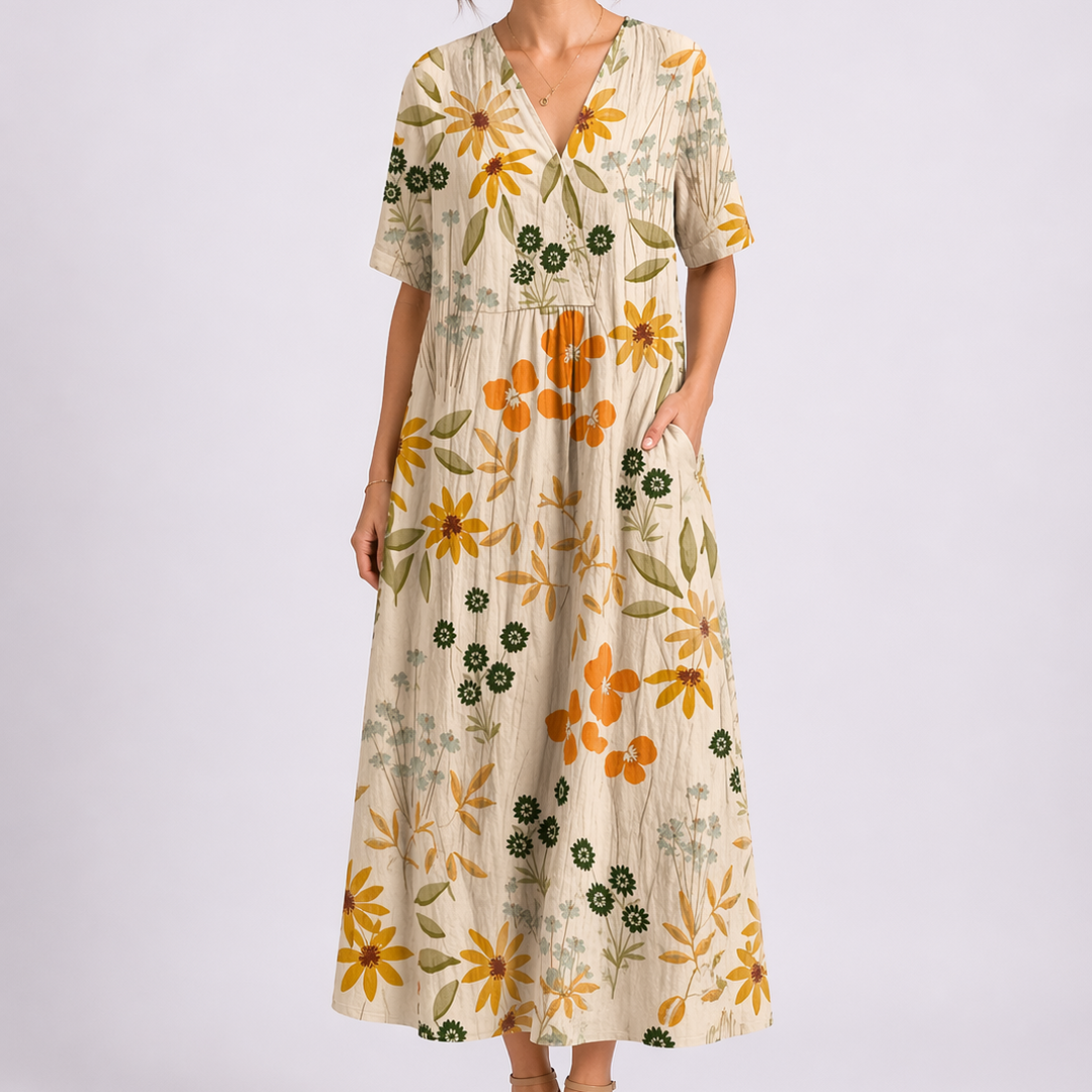 Francine | Damen V-Ausschnitt Blumen Midikleid - Floral - Image 7