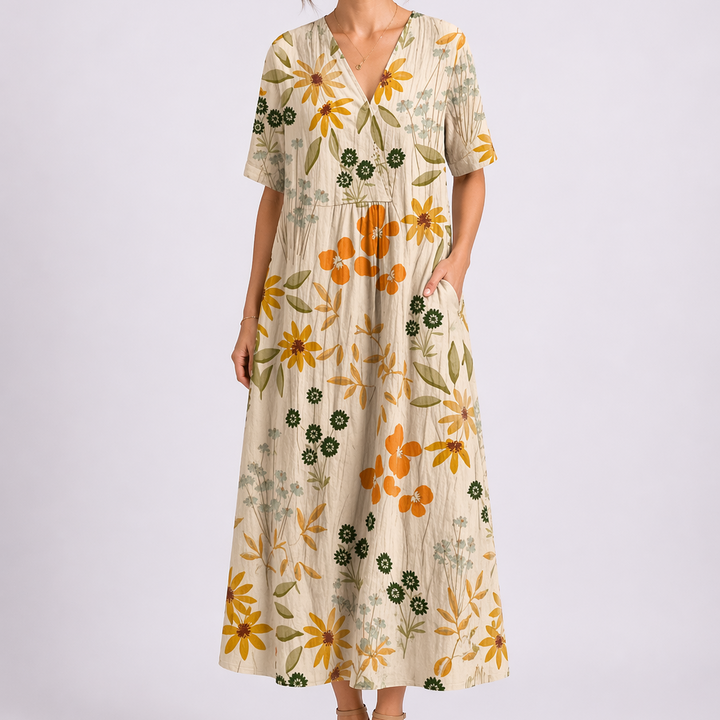 Francine | Damen V-Ausschnitt Blumen Midikleid - Floral - Image 7