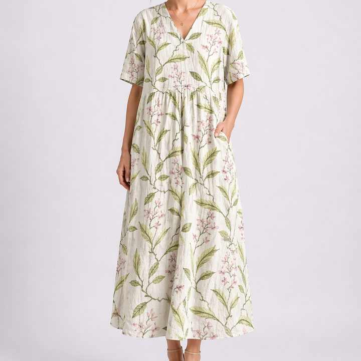 Francine | Damen V-Ausschnitt Blumen Midikleid - Floral - Image 9