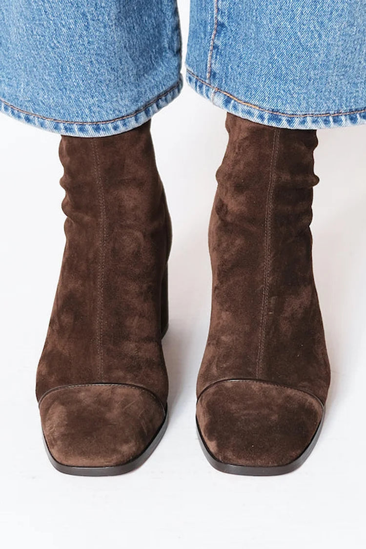Franka | Damen Ankle Boots Blockabsatz Wildleder-Optik, 68Z - Dark Brown - Image 2