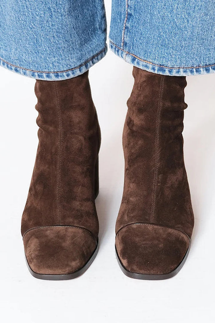 Franka | Damen Ankle Boots Blockabsatz Wildleder-Optik, 68Z - Dark Brown - Image 2