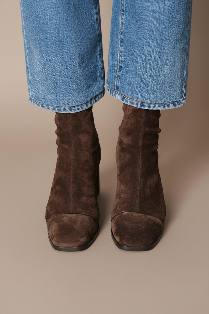 Franka | Damen Ankle Boots Blockabsatz Wildleder-Optik, 68Z - Dark Brown - Image 3