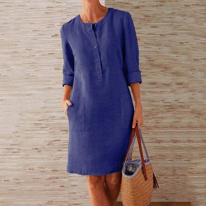 Franka | Damen Hemdblusenkleid mit 3/4 Ärmeln und Taschen - Blue - Image 1