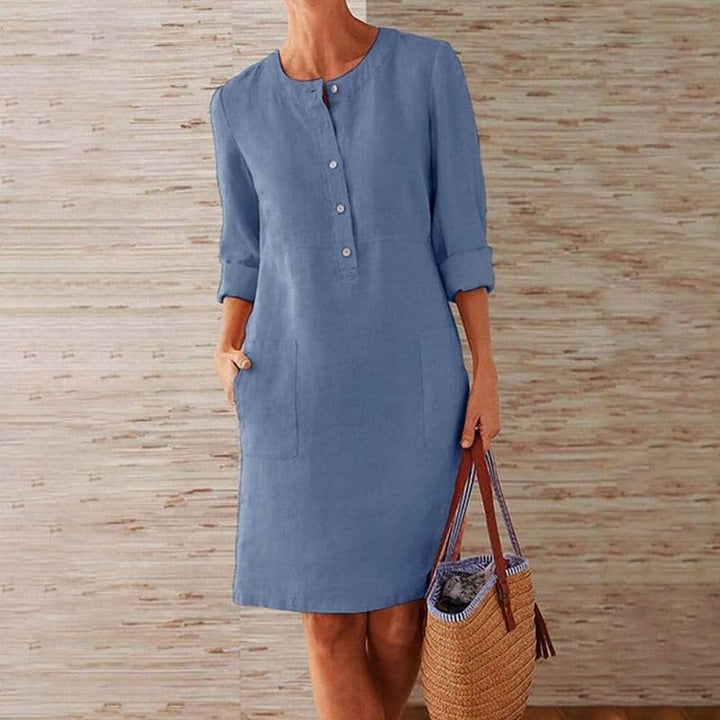 Franka | Damen Hemdblusenkleid mit 3/4 Ärmeln und Taschen - Blue - Image 2