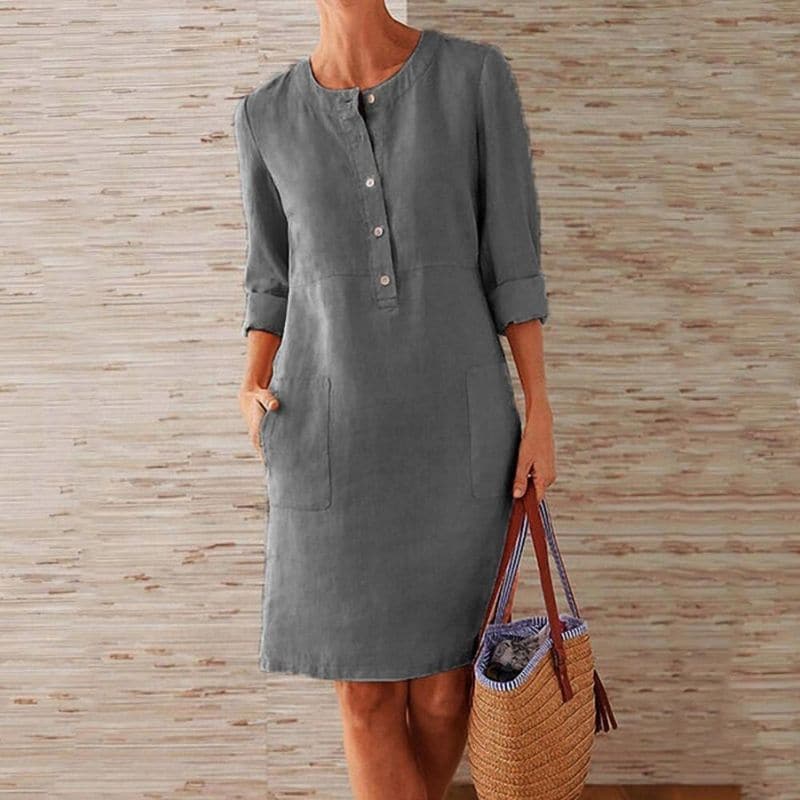 Franka | Damen Hemdblusenkleid mit 3/4 Ärmeln und Taschen - Blue - Image 4