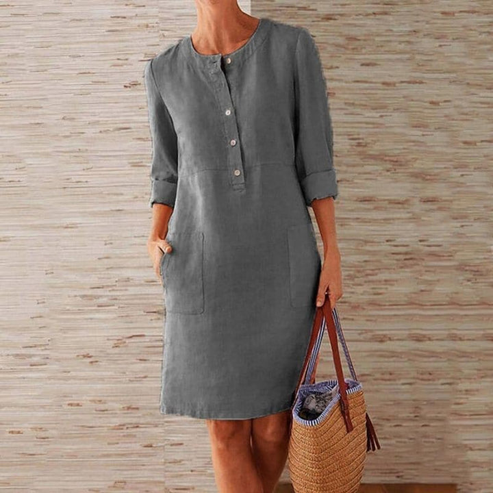 Franka | Damen Hemdblusenkleid mit 3/4 Ärmeln und Taschen - Blue - Image 4