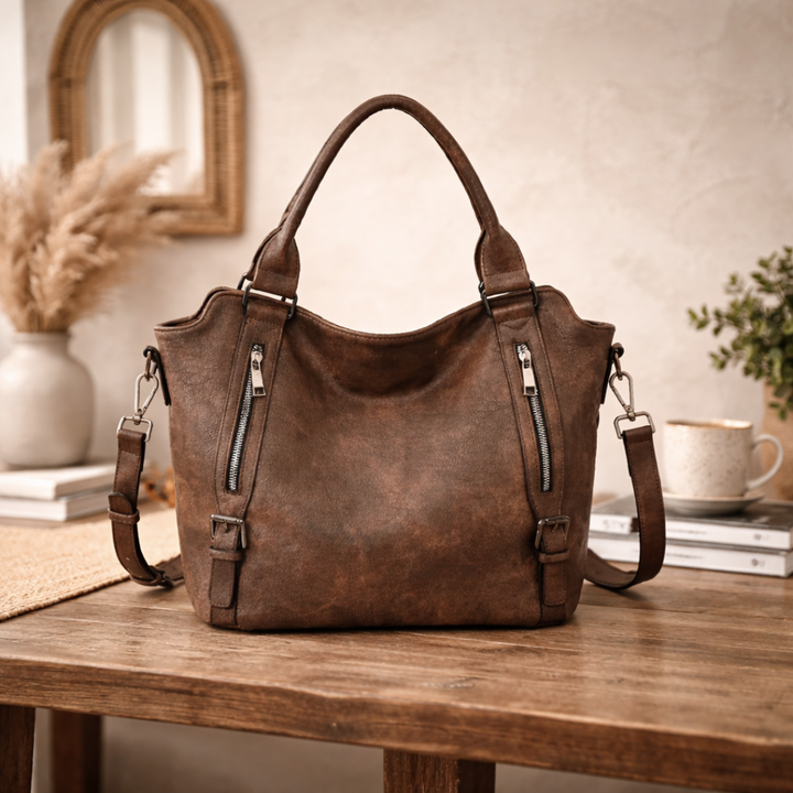 Franka | Damen Schultertasche mit Verstellbarem Riemen - Brown - Image 10