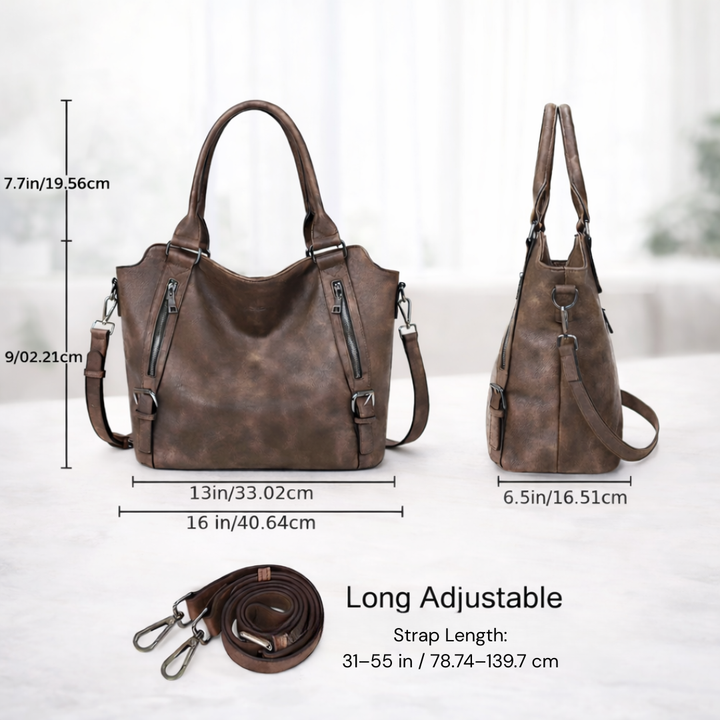Franka | Damen Schultertasche mit Verstellbarem Riemen - Brown - Image 11