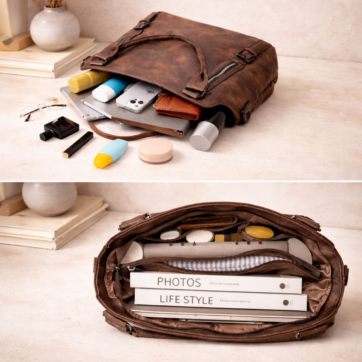 Franka | Damen Schultertasche mit Verstellbarem Riemen - Brown - Image 9